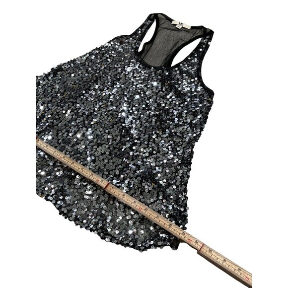 Sequin Racerback Sleeveless Top Party Wear Black & Silver Size L - Picture 8 of 9